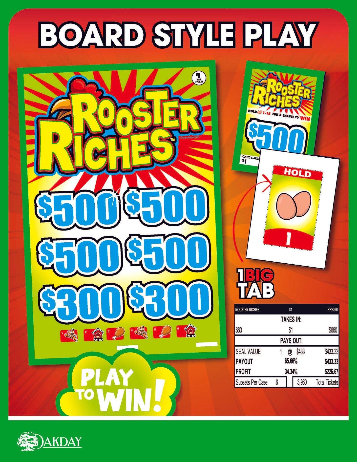 Rooster Riches 660ct Subset Bonus Board Pull Tabs