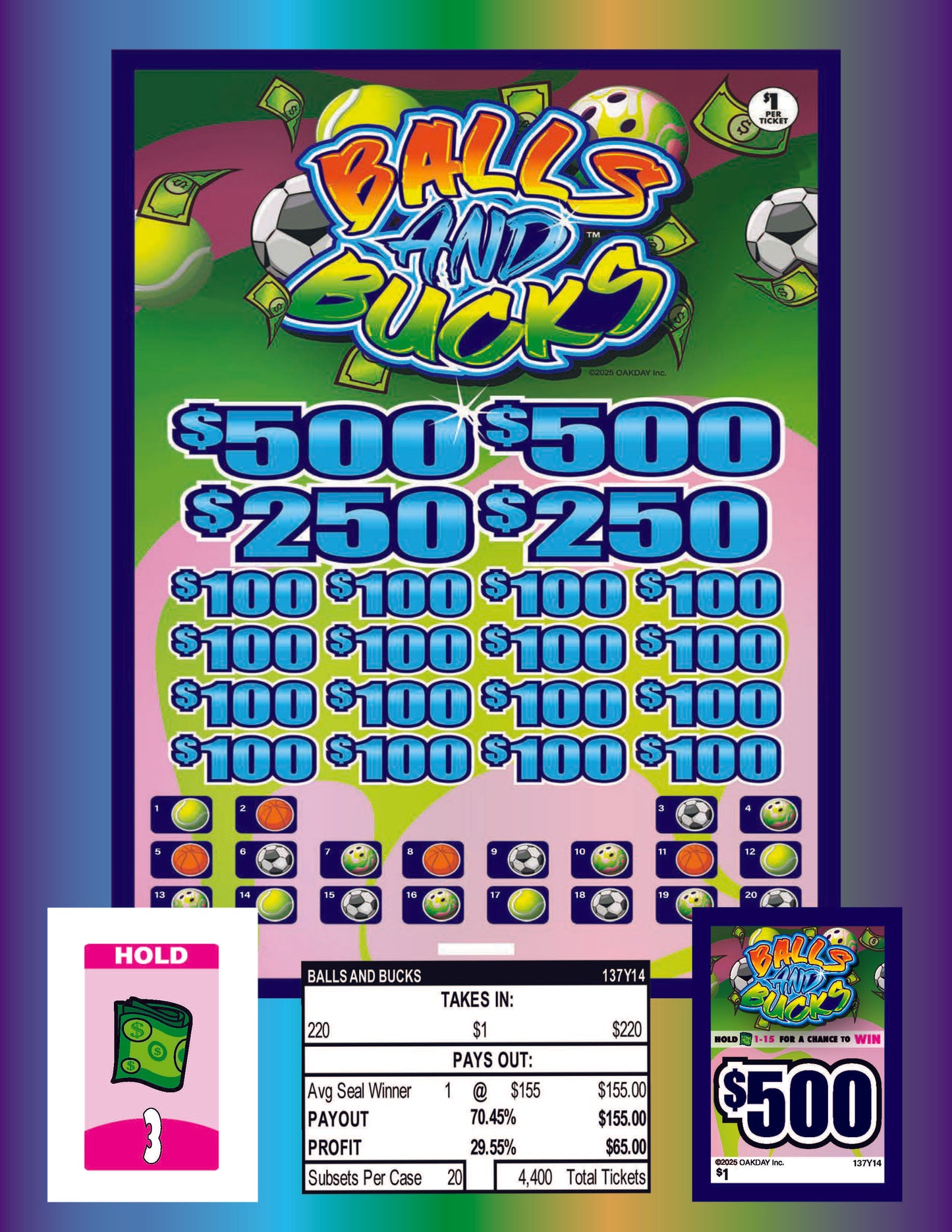 Balls and Bucks 220ct Subset Bonus Board Pull Tabs