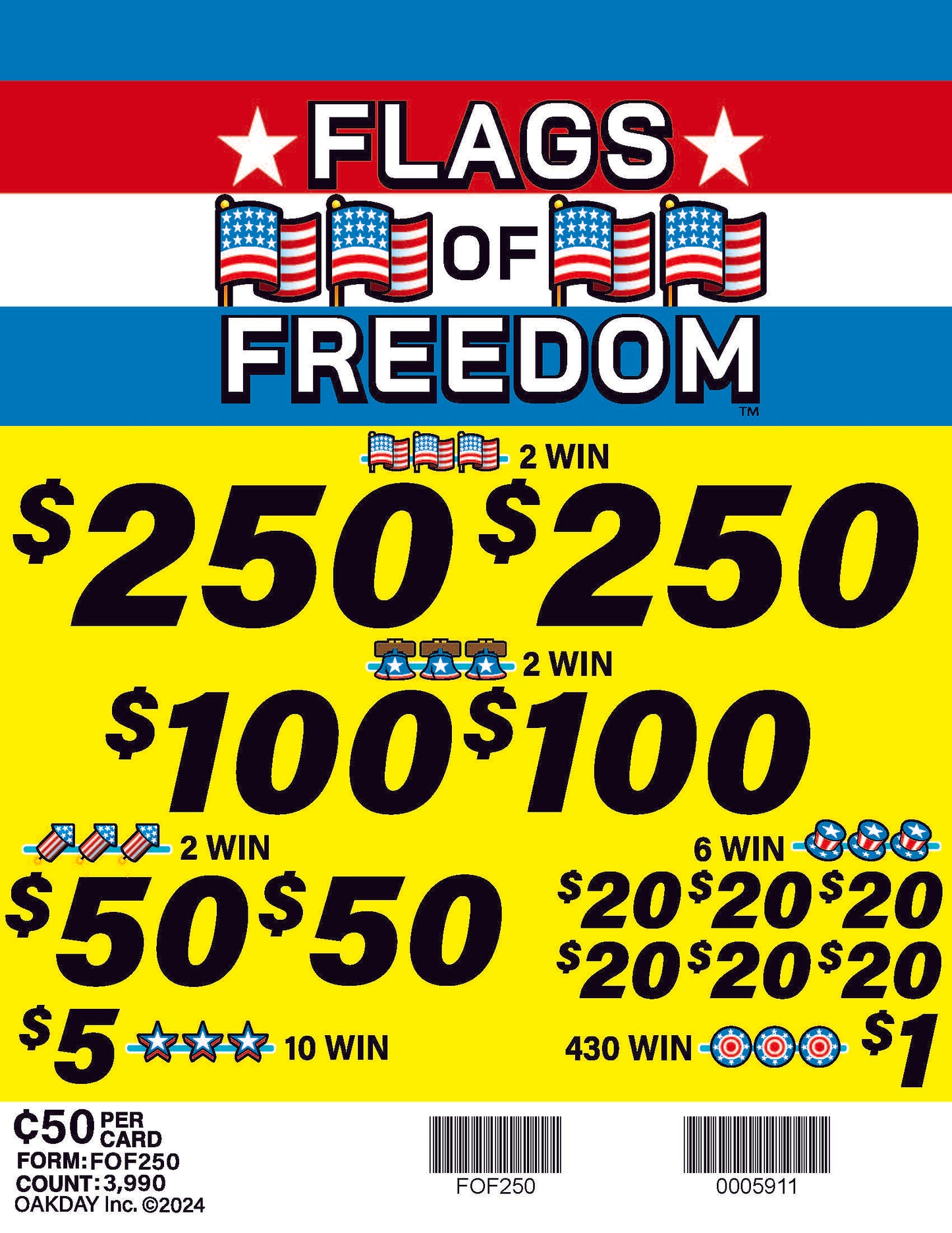 Flags of Freedom $0.50 Instant 2-$250 Pull Tabs