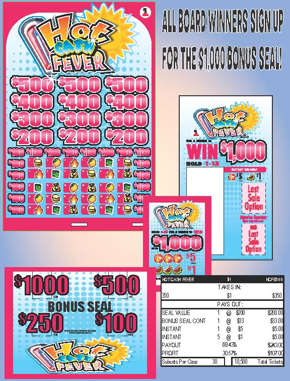 Hot Cash Fever 350ct Subset Bonus Board Pull Tabs