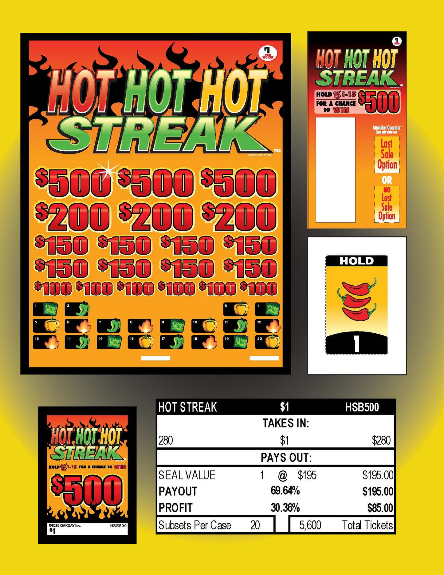 Hot Hot Hot Streak 280ct Subset Bonus Board Pull Tabs