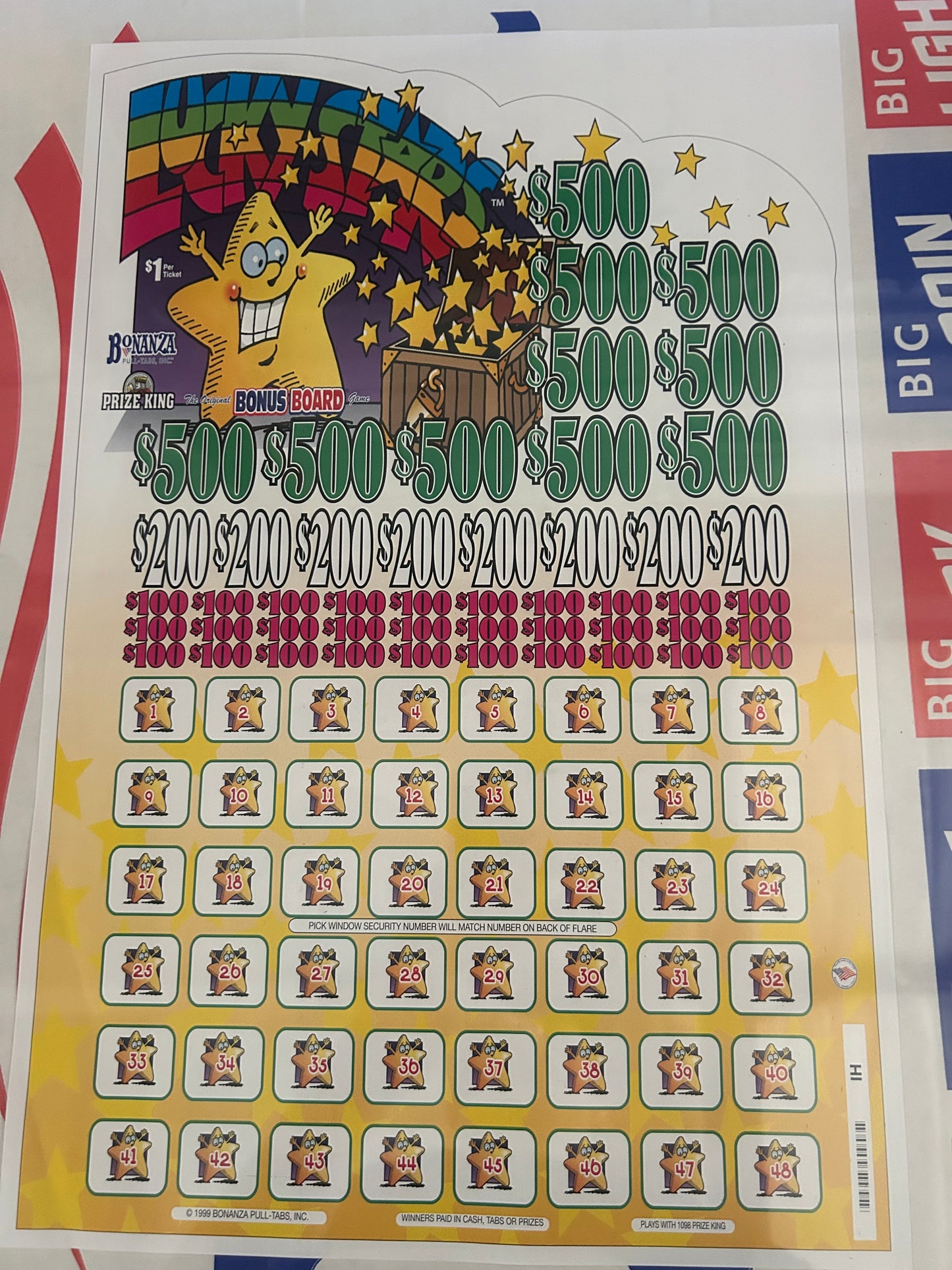 Lucky Stars 396ct Bonus Board Pull Tabs
