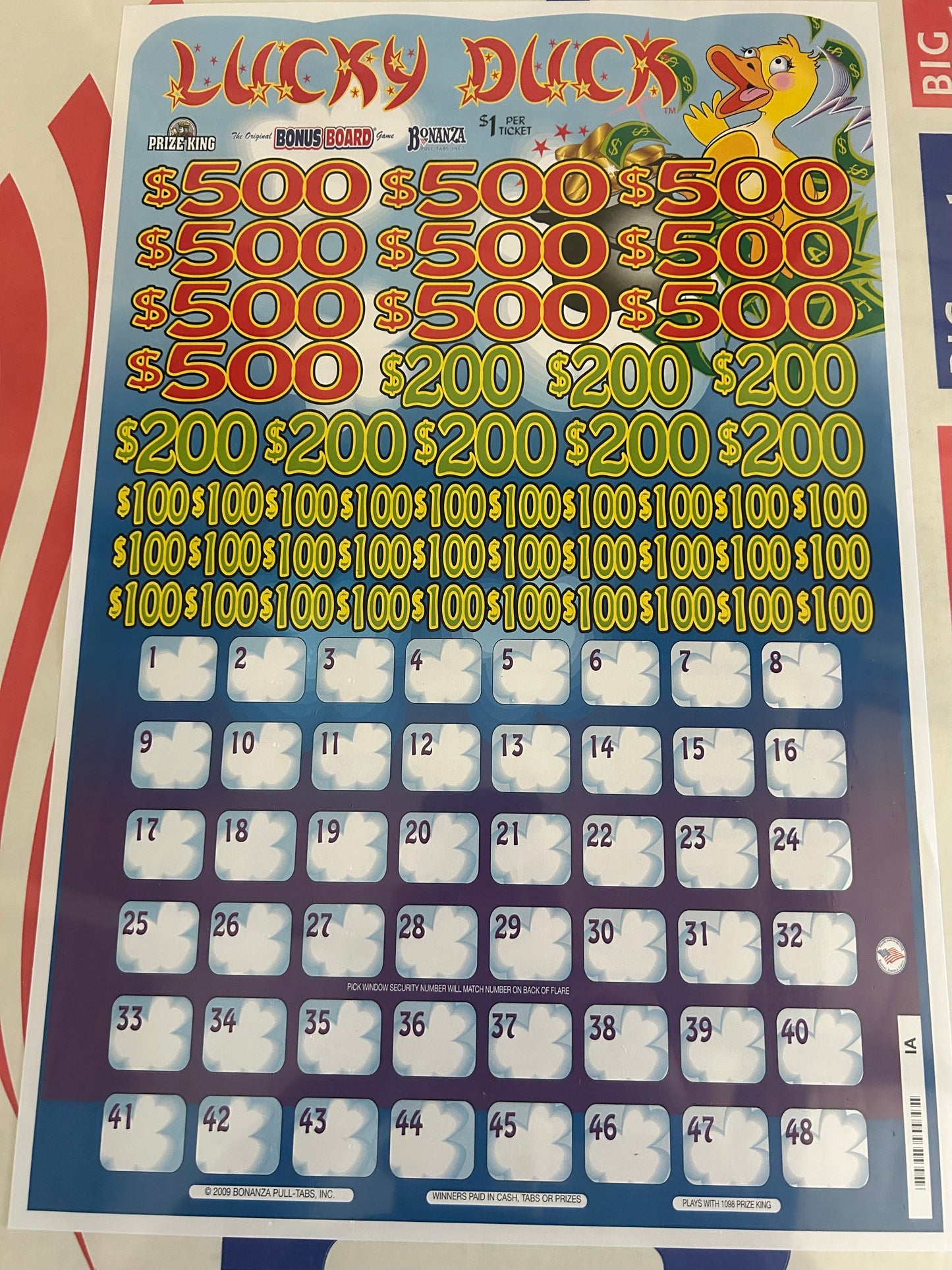 Lucky Ducky 396ct Bonus Board Pull Tabs