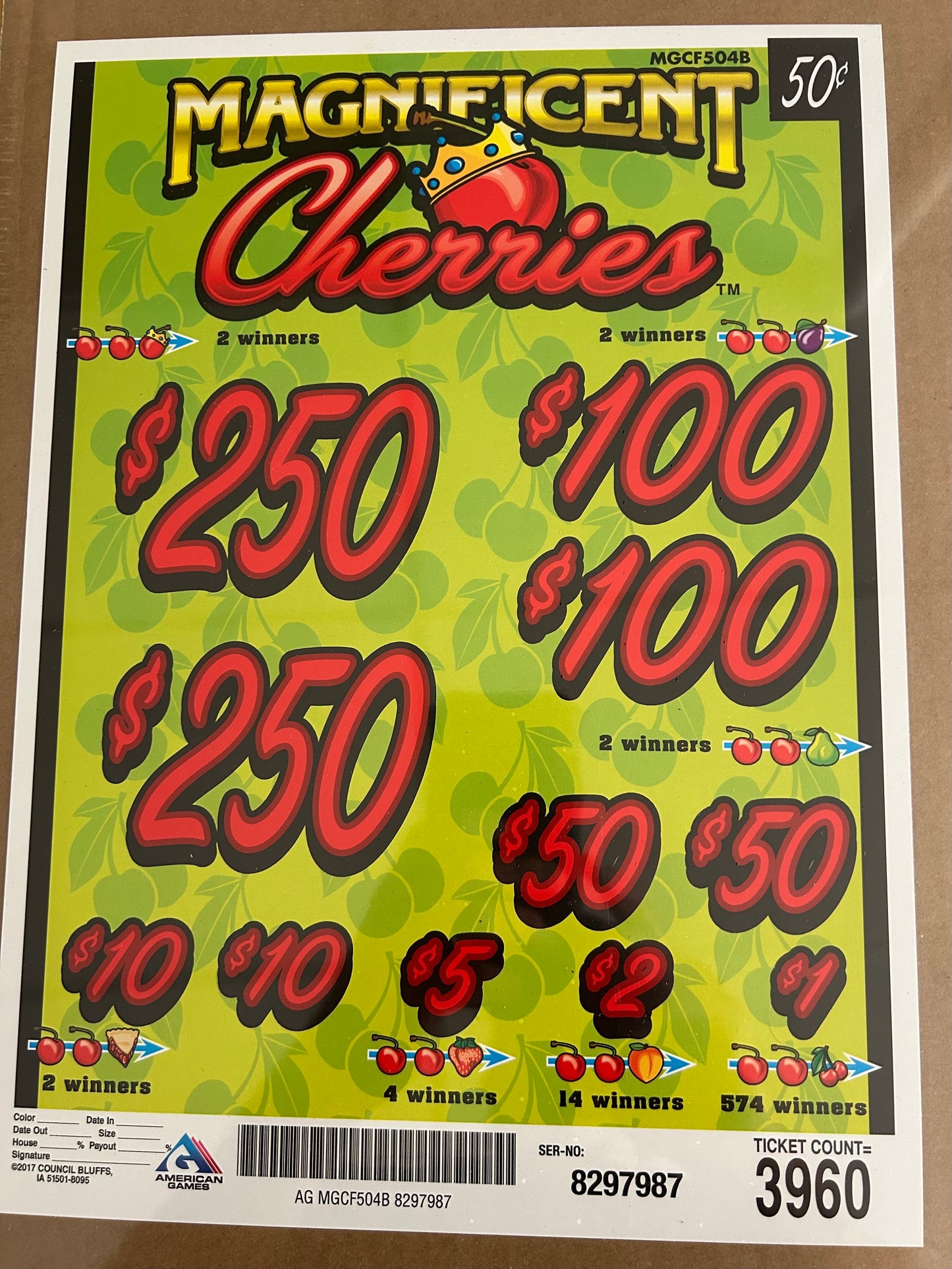 Magnificent Cherries $0.50 Instant 2-$250 Pull Tabs