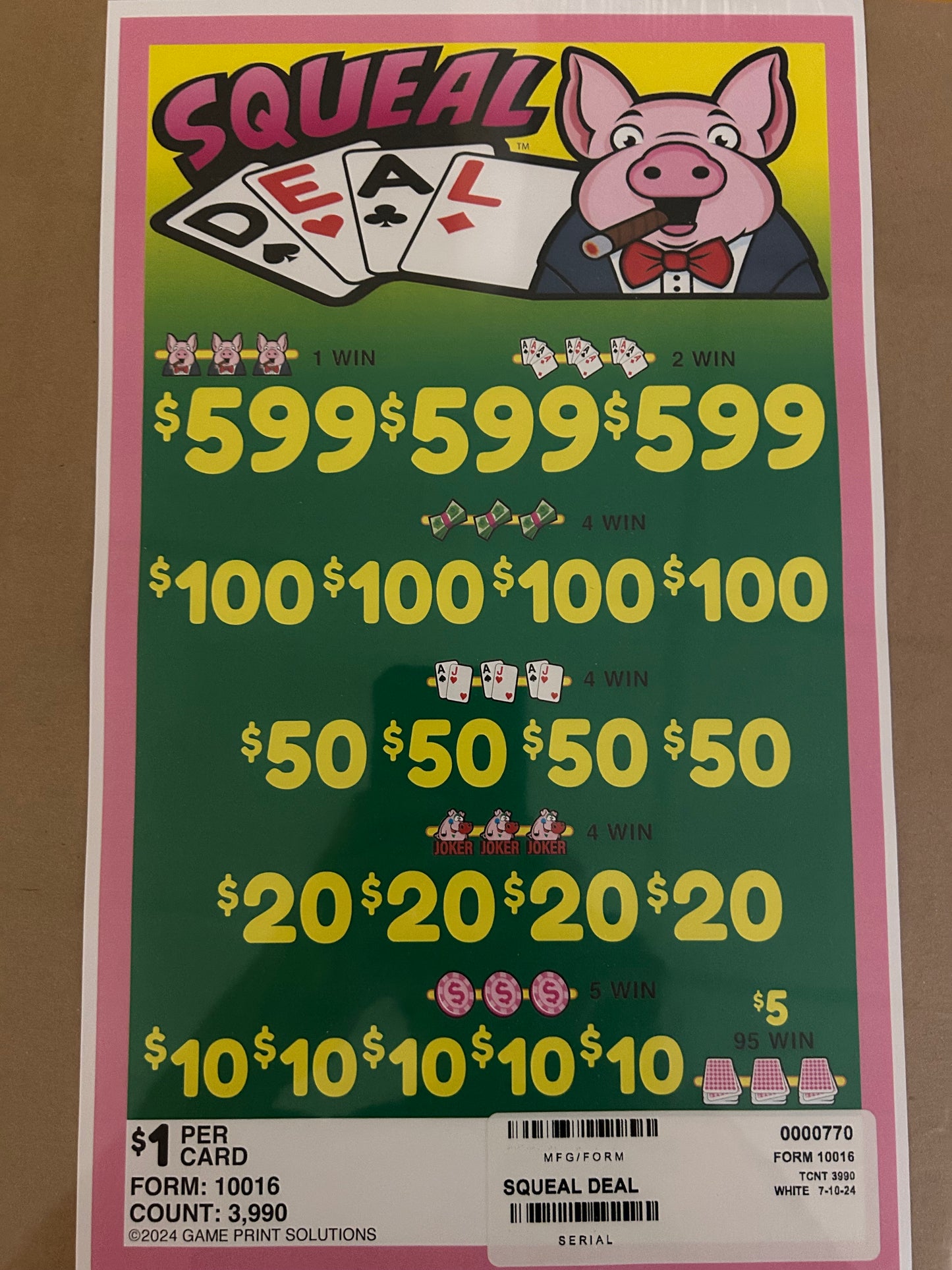 Squeal Deal 3990ct $1 3-$599 Instant Pull Tabs