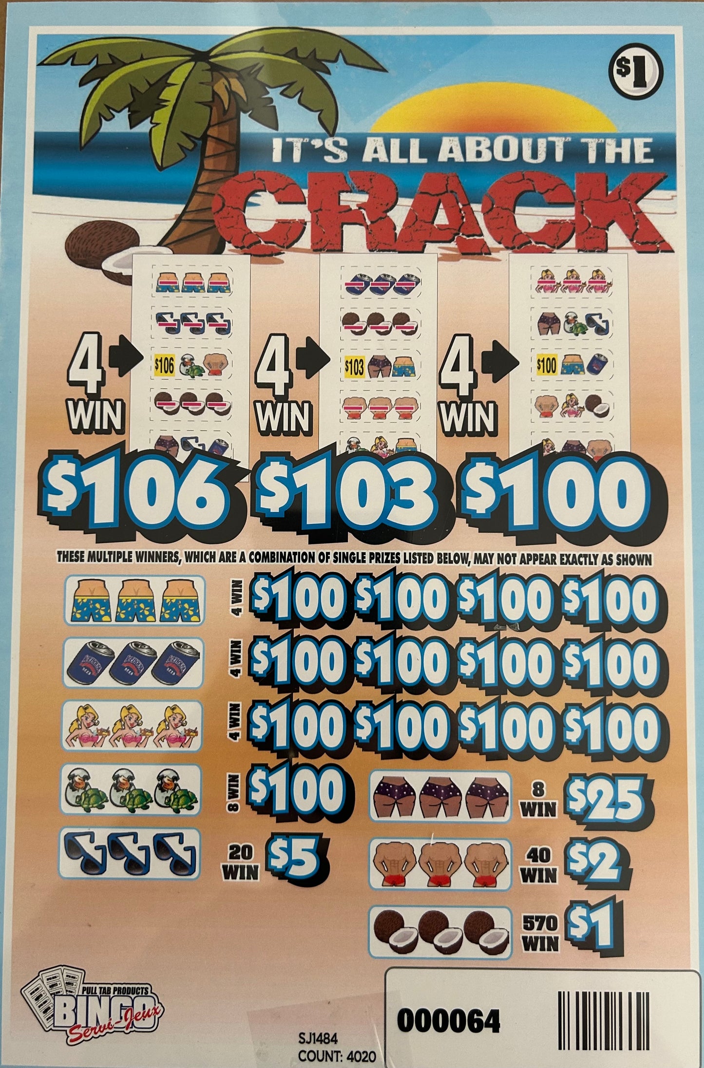 It's All About the Crack 4020ct $1 20-$100 Instant Pull Tab