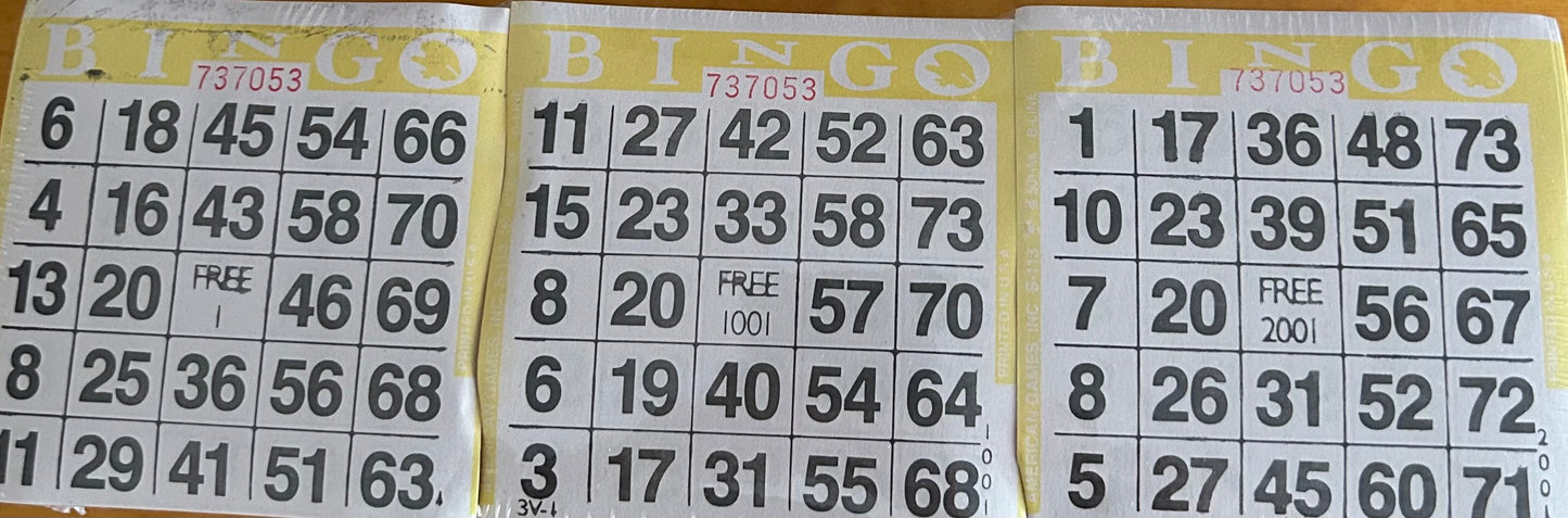 Yellow 1 on Bingo Paper 3000 Cards