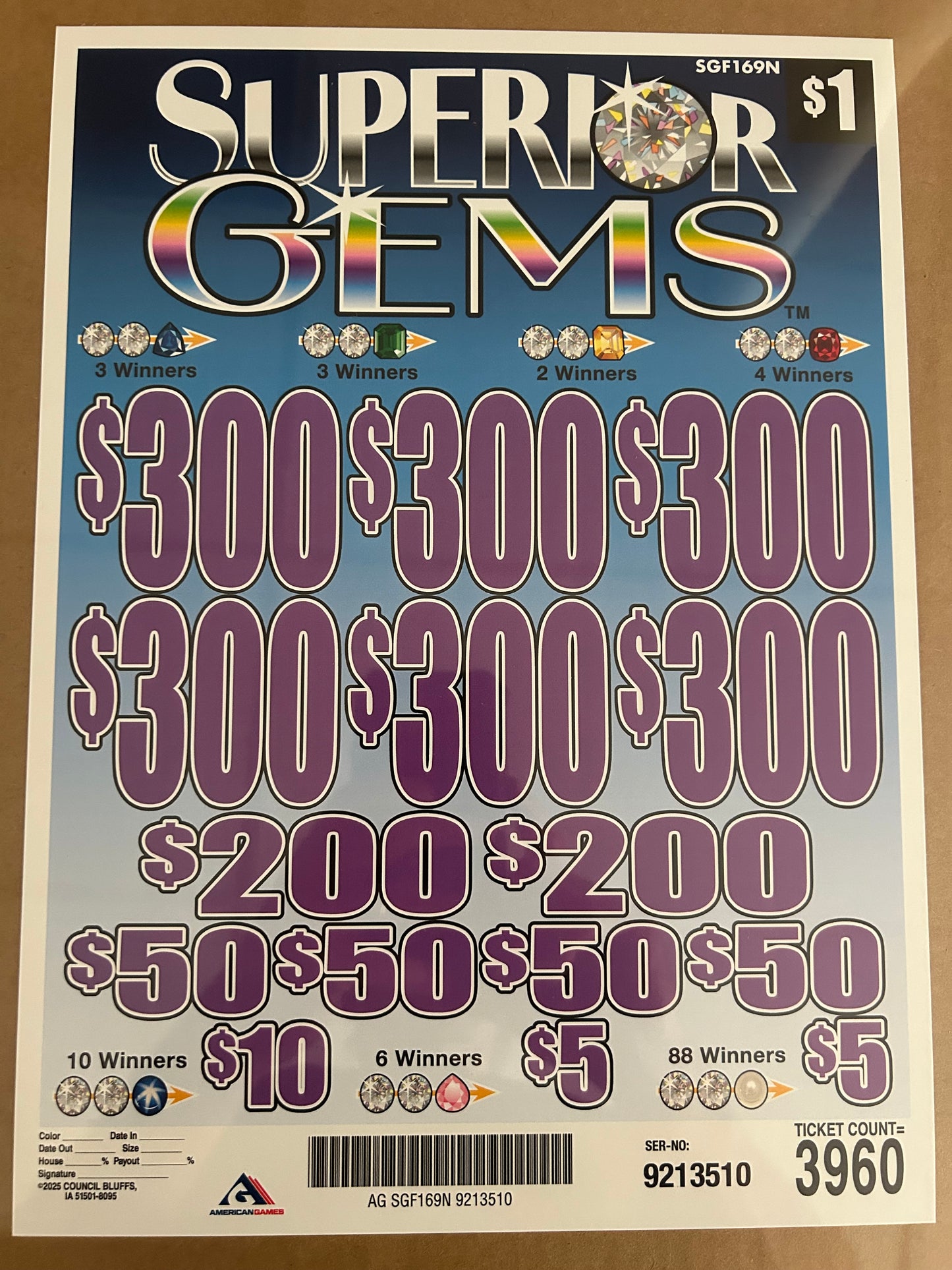 Superior Gems $1 3960ct 6-$300 Instant Pull Tabs