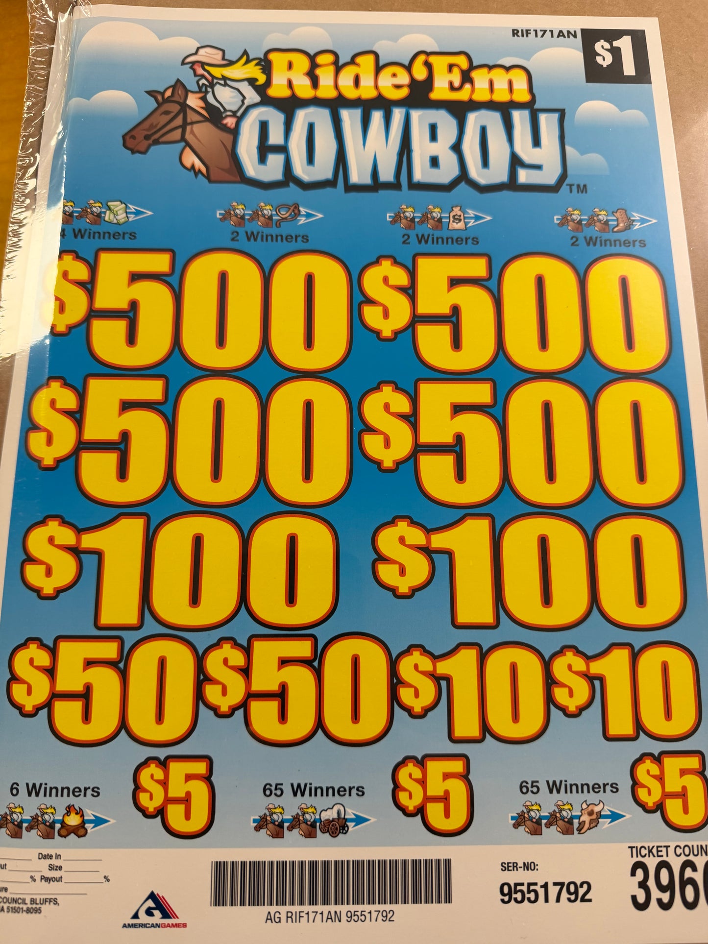 Ride' em Cowboy 3960ct 4-$500 Instant Pull Tabs