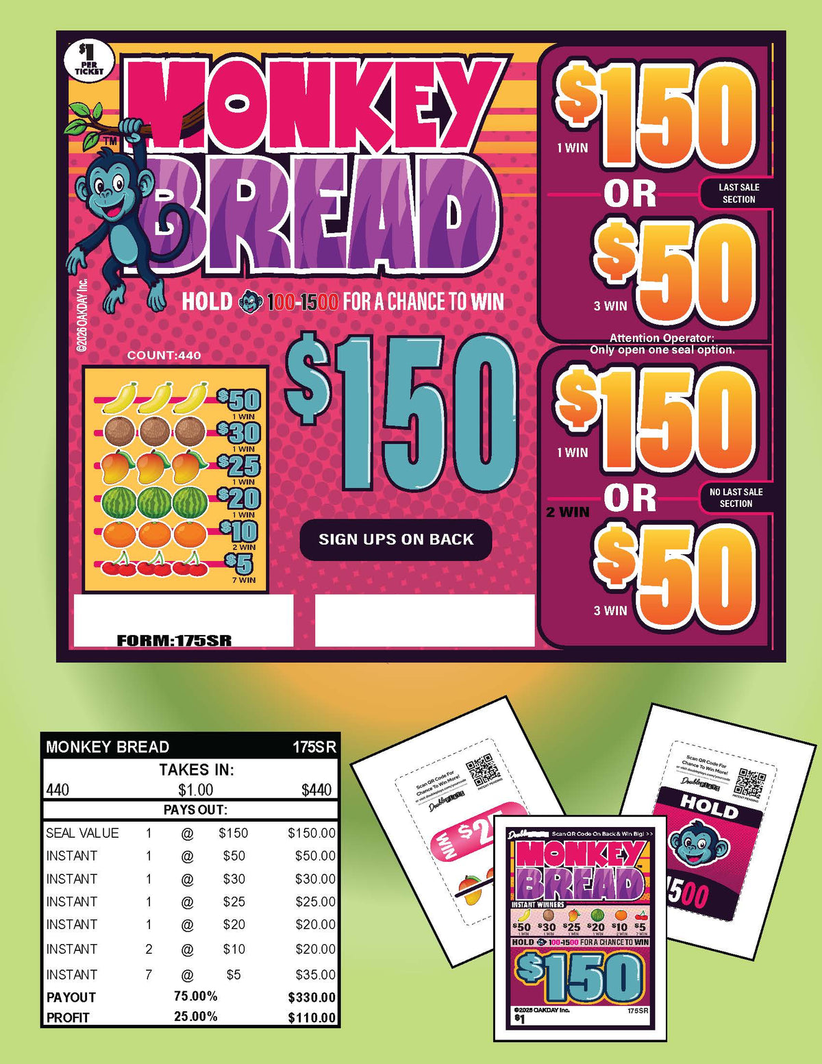 Monkey Bread 440ct Seal Game Pull Tabs