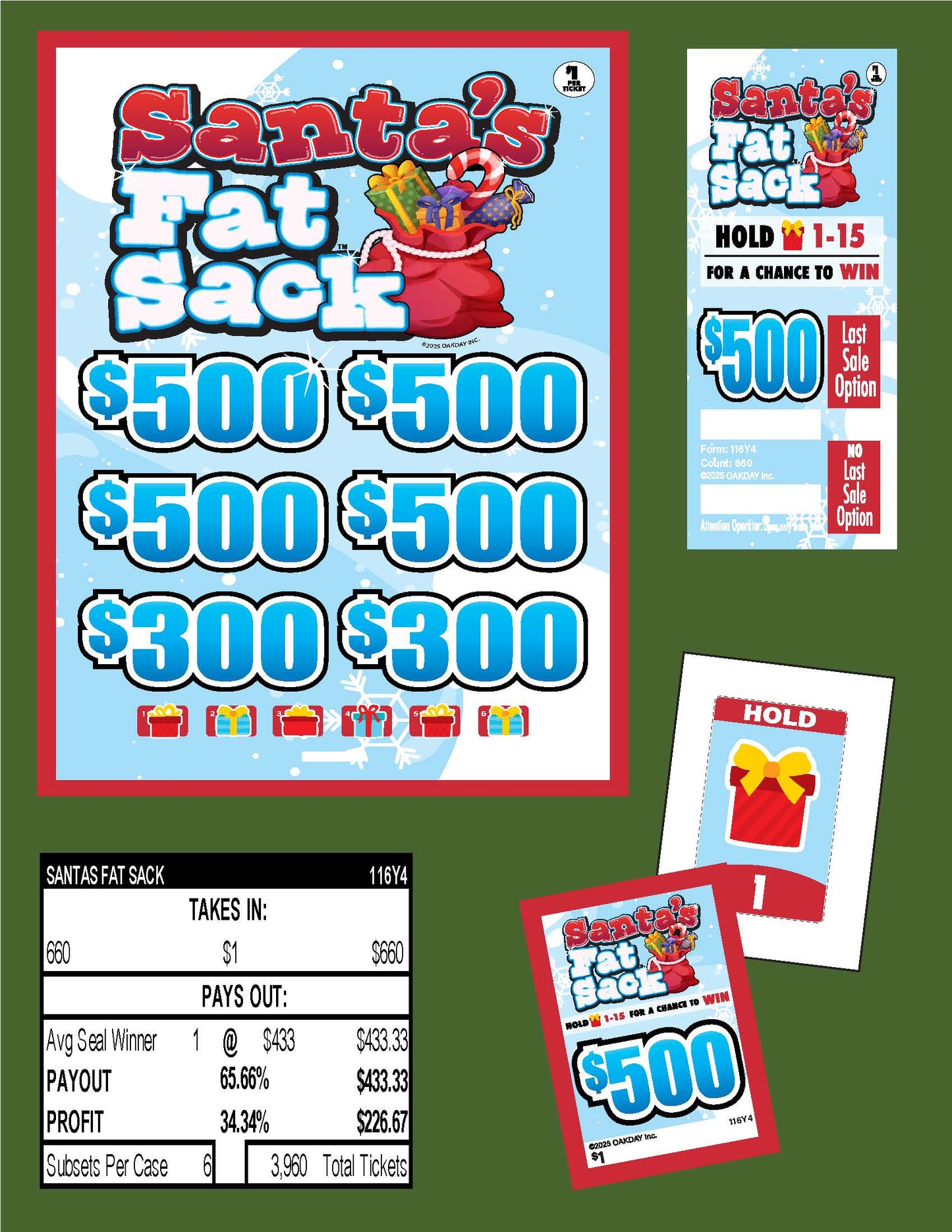 Santa's Fat Stack 660ct Subset Bonus Board Pull Tabs