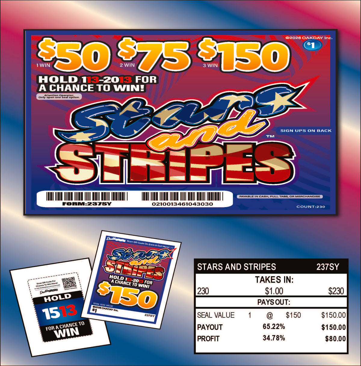 Stars and Stripes 230ct Seal Game Pull Tabs