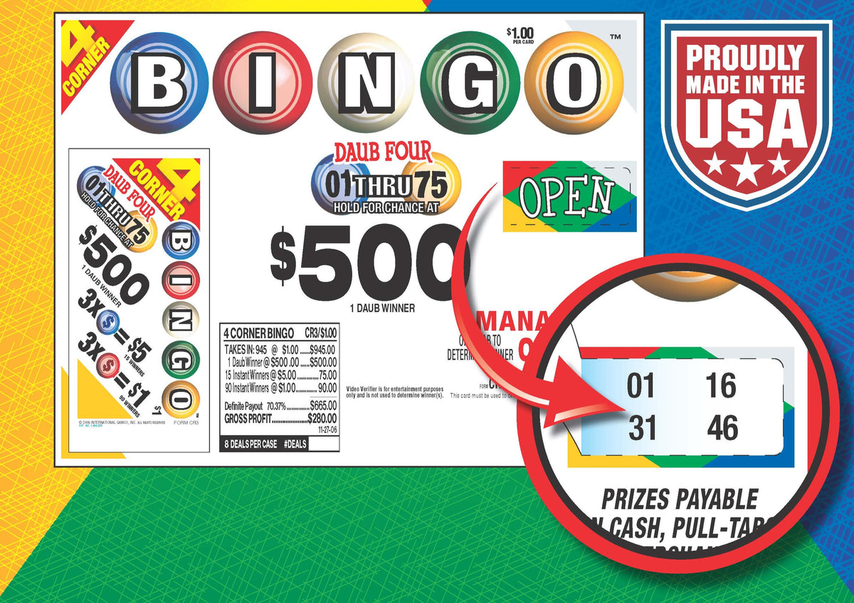 4 Corners Bingo 945ct Daub Tickets Pull Tabs