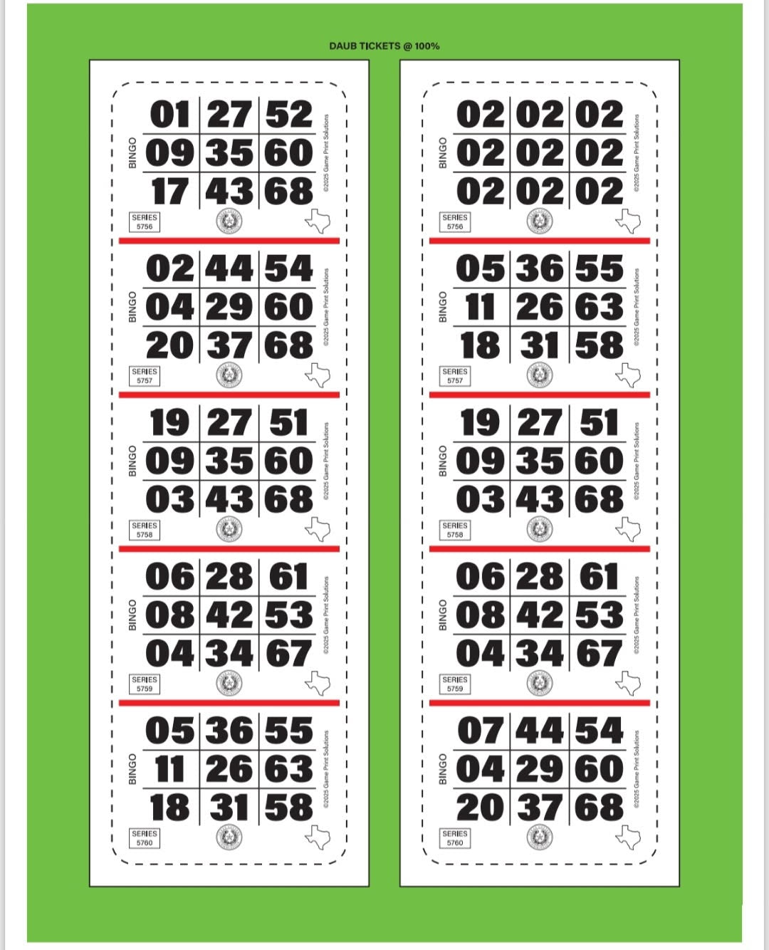 Tic Tac Toucans 1440ct Bingo Strip Pull Tabs