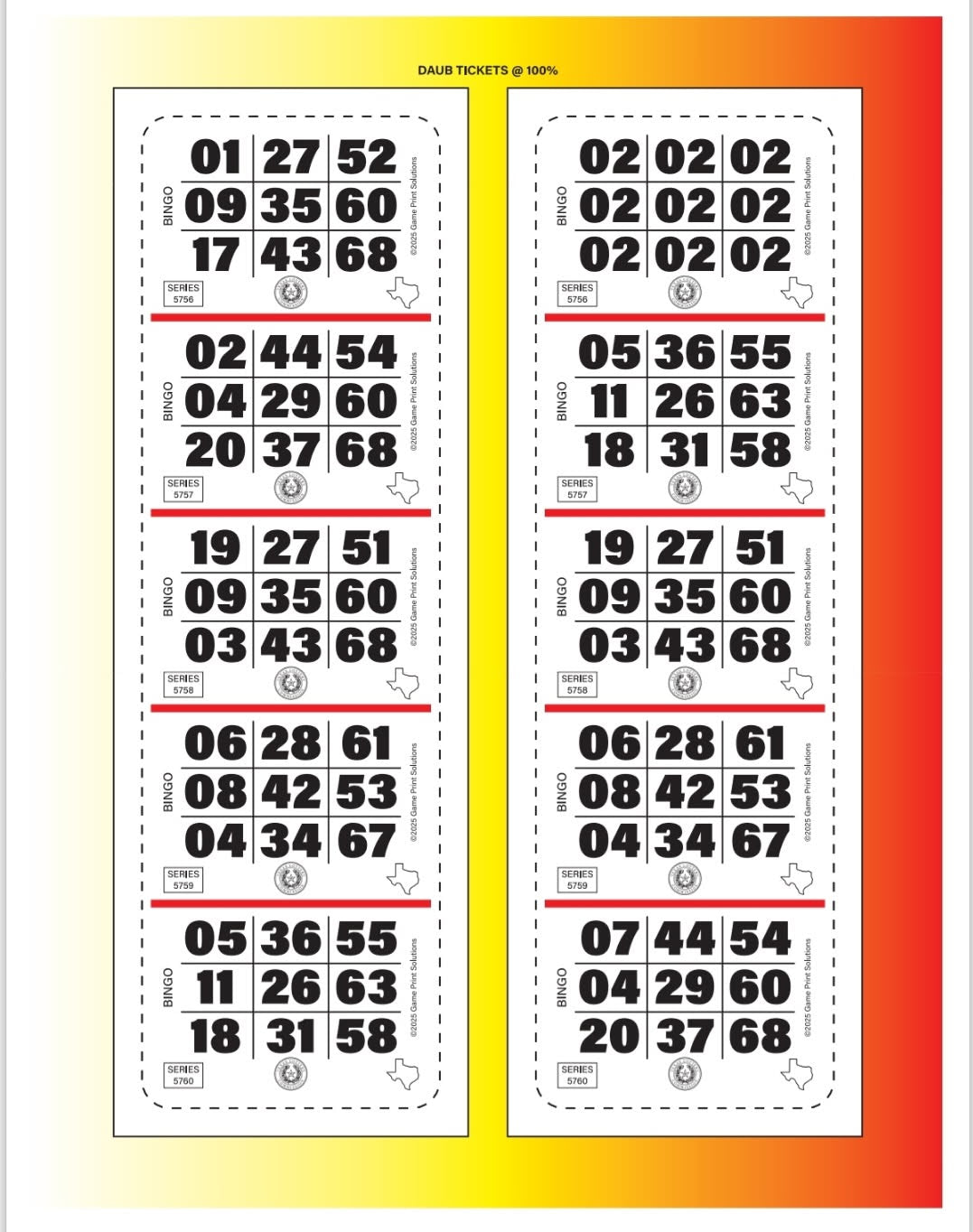 FIre Star 1440ct BIngo Strip Pull Tabs