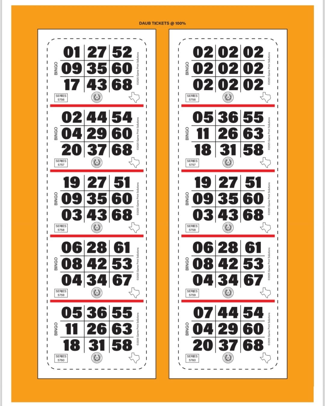 Dab A Duck 1440ct Bingo Strip Pull Tabs