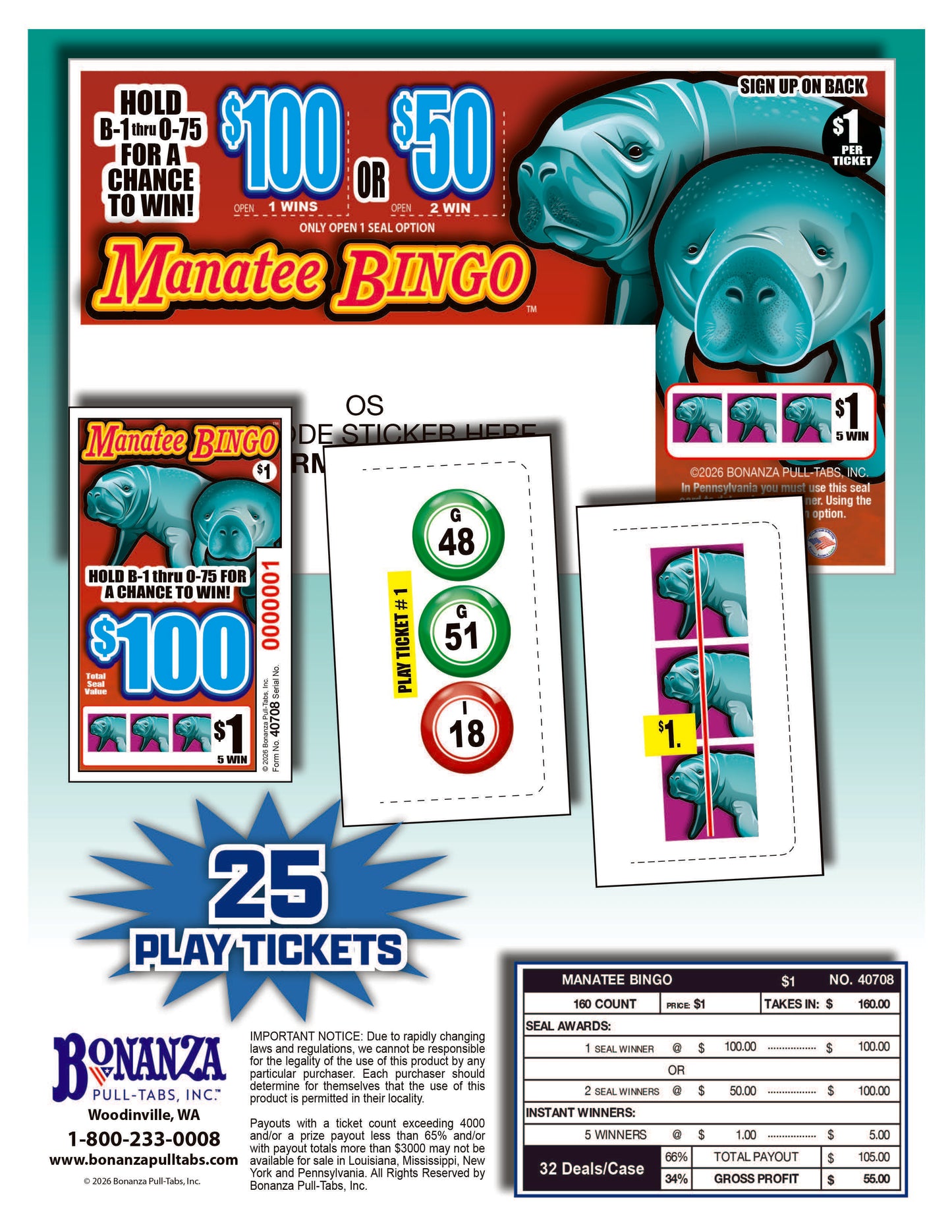 manatee bingo event seals pull tab