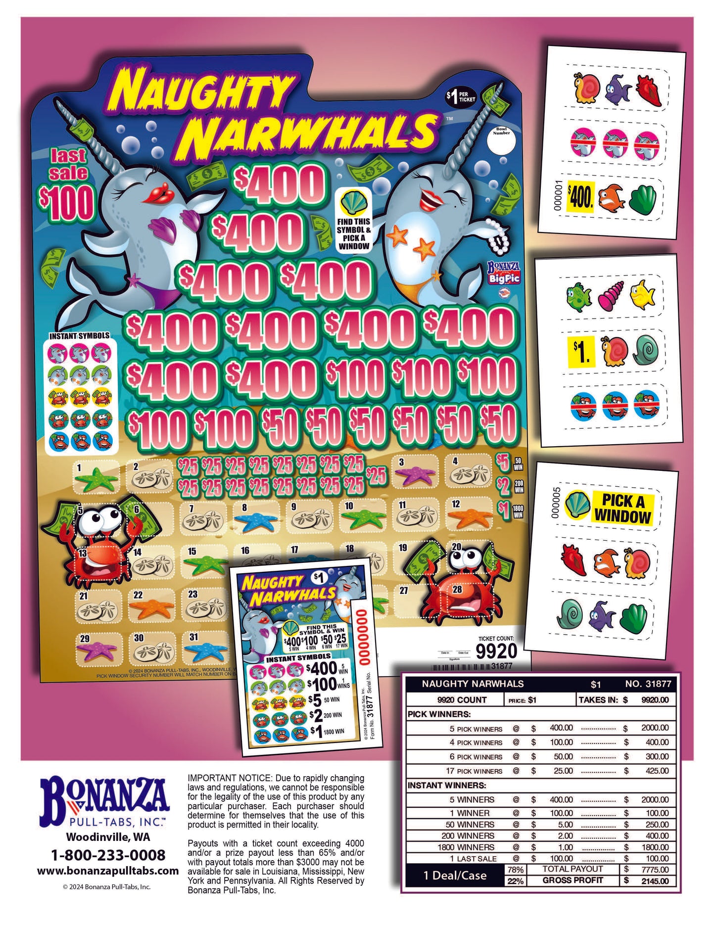 naughty narwhals pull tab