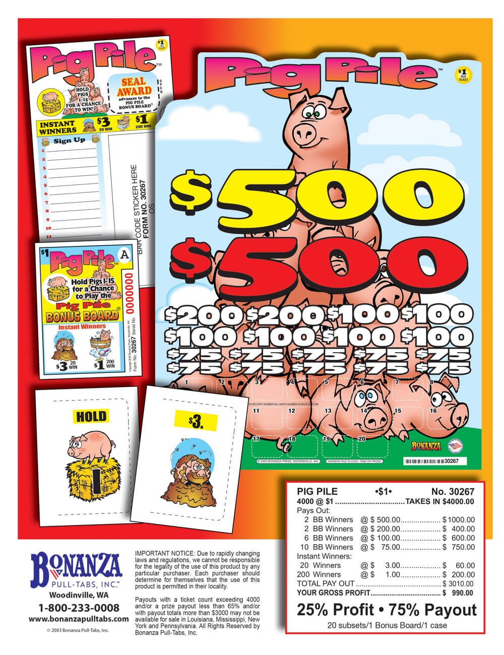Pig Pile 200ct Bonus Board Pull Tabs