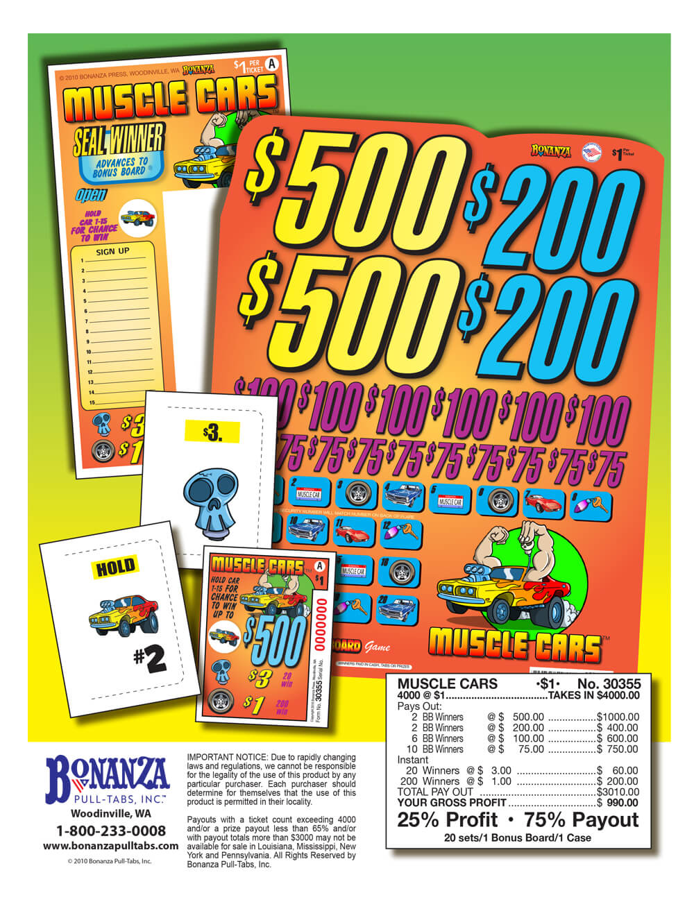 Muscle Cars 200ct Bonus Board Pull Tabs