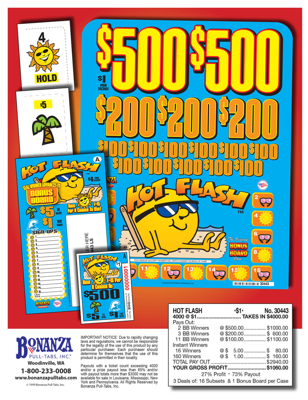 Hot Flash 4000ct Bonus Board Pull Tabs