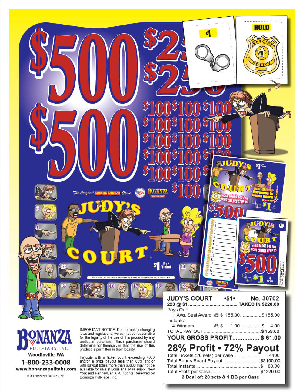 Judy's Court 220ct Bonus Board Pull Tabs