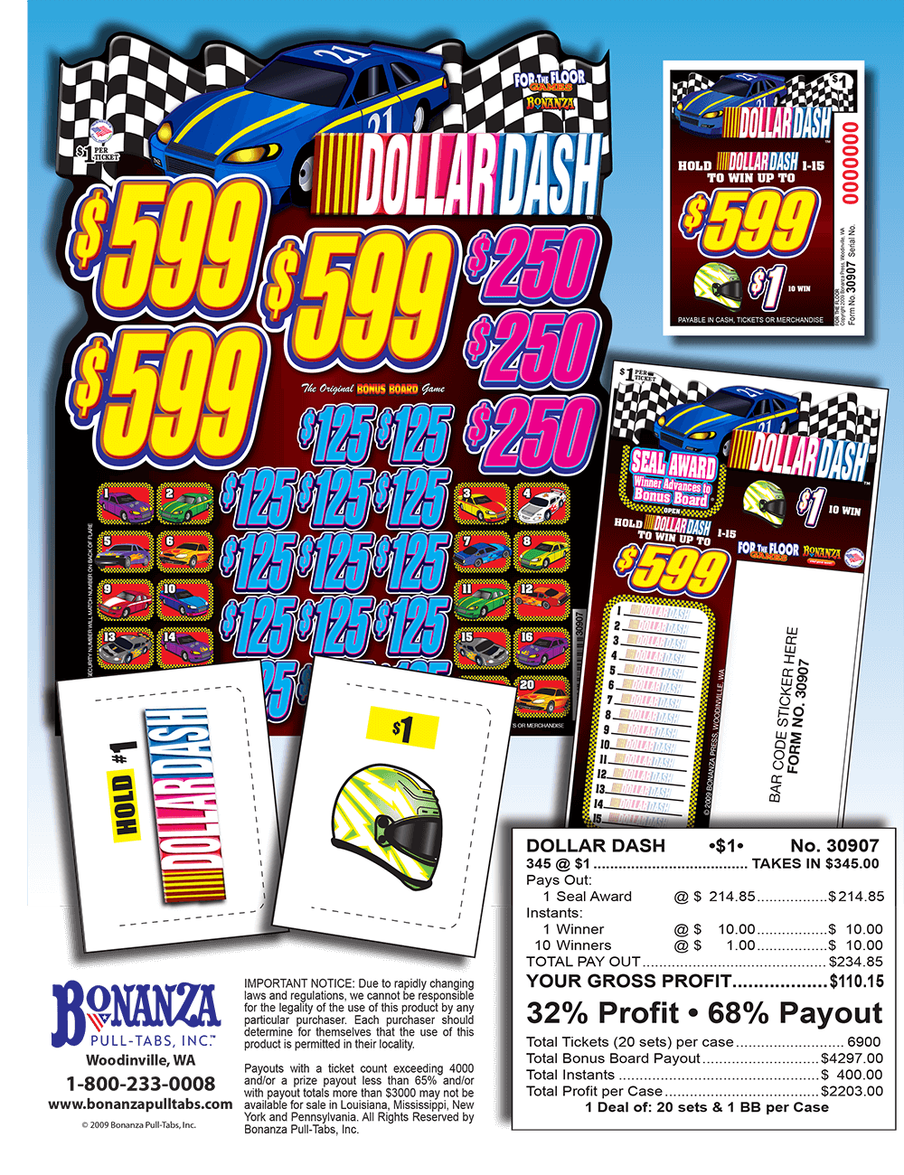 Dollar Dash 345ct Bonus Board Pull Tabs