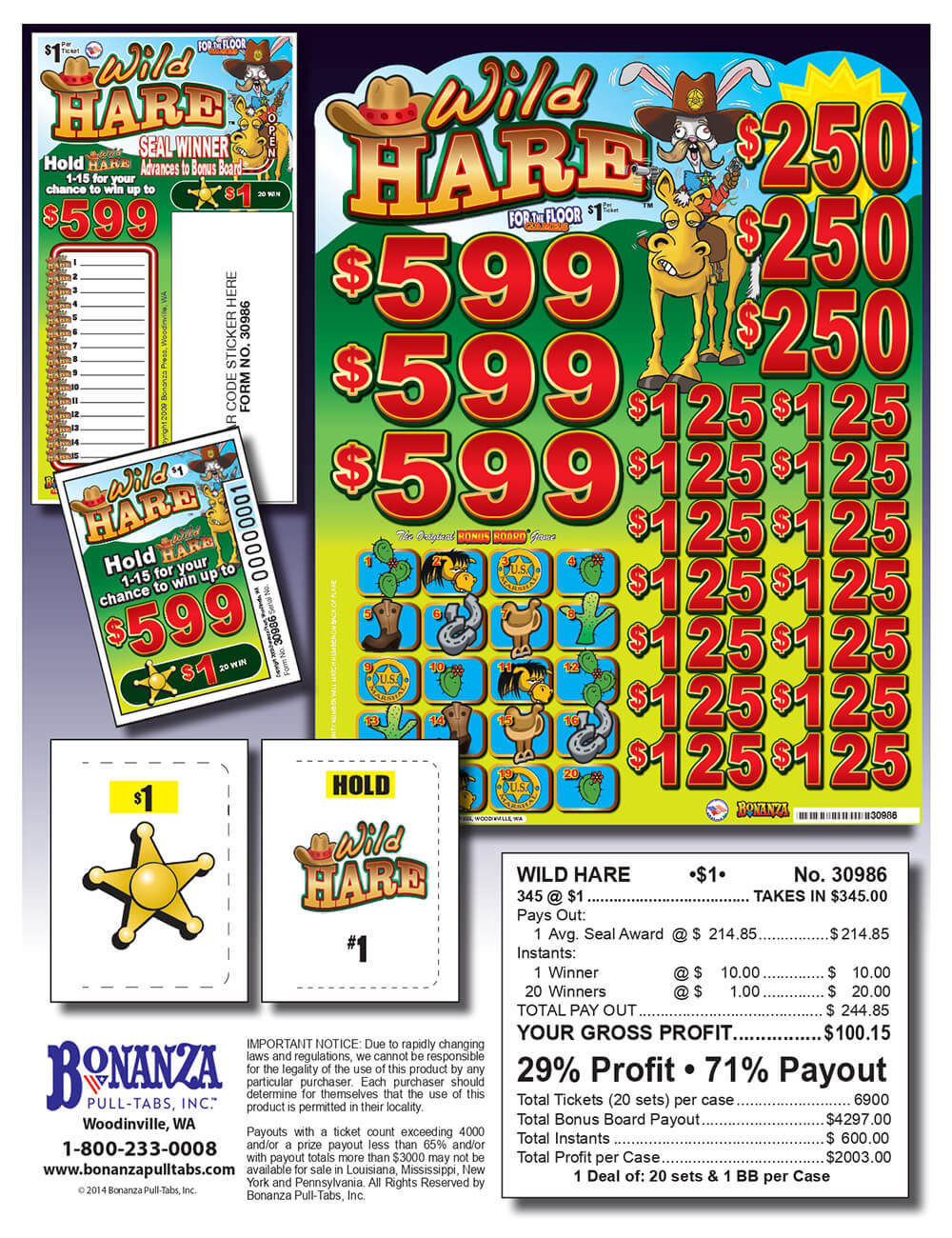 Wild Hare 345ct Bonus Board Pull Tabs