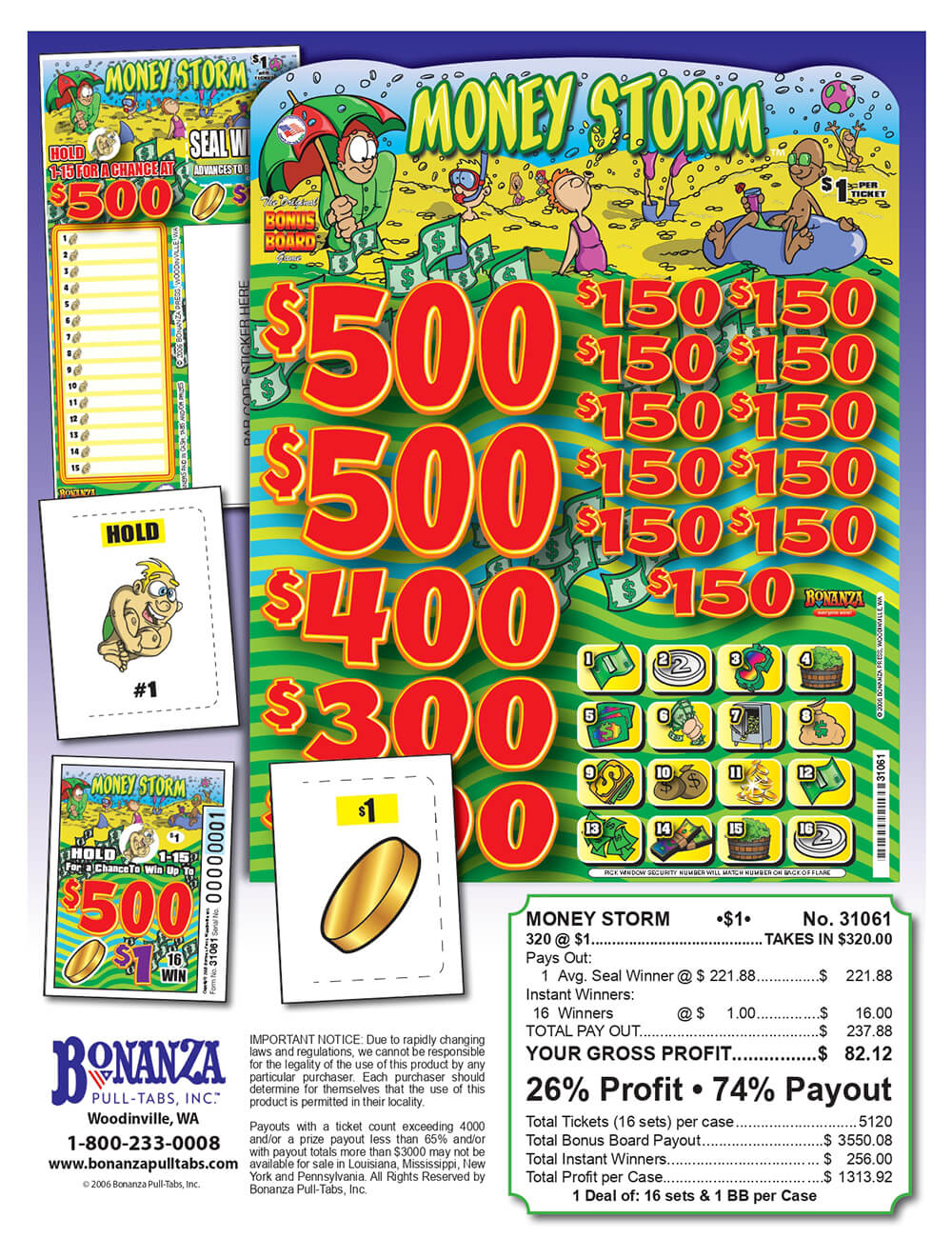 Money Storm 320ct Bonus Board Pull Tabs