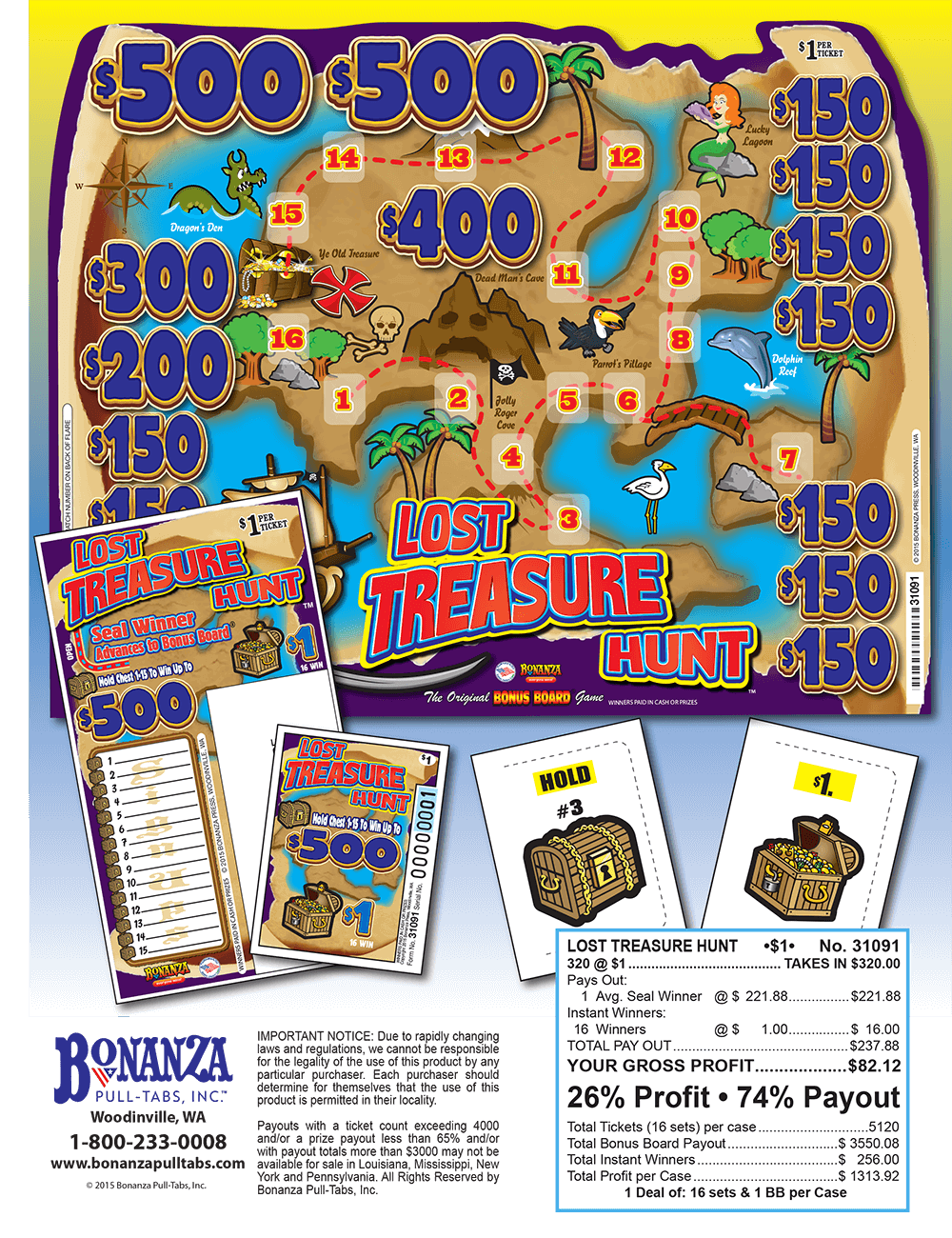 Lost Treasure Hunt 320ct Subset Bonus Board Pull Tabs