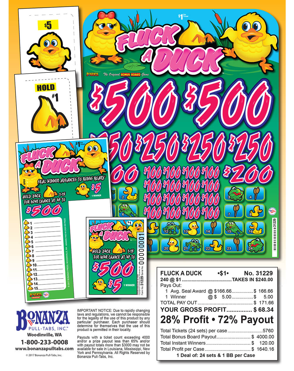 Fluck a Duck 240ct Bonus Board Pull Tabs