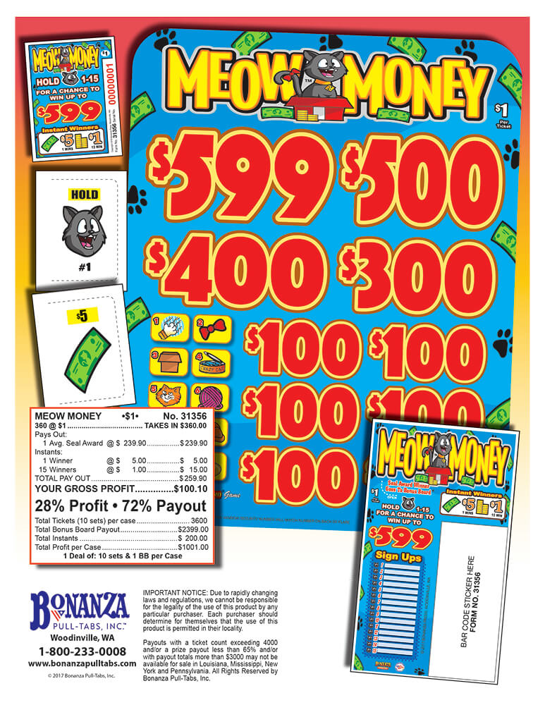 Meow Money 360ct Subset Bonus Board Pull Tabs