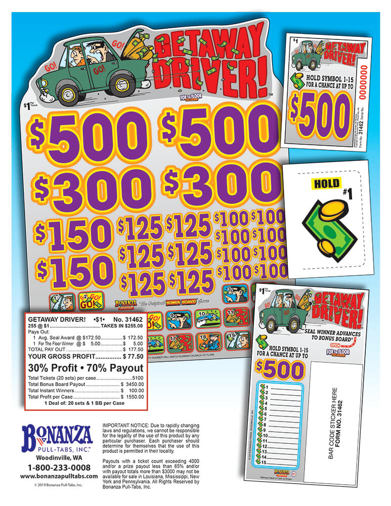 Getaway Driver 255ct Bonus Board Pull Tabs