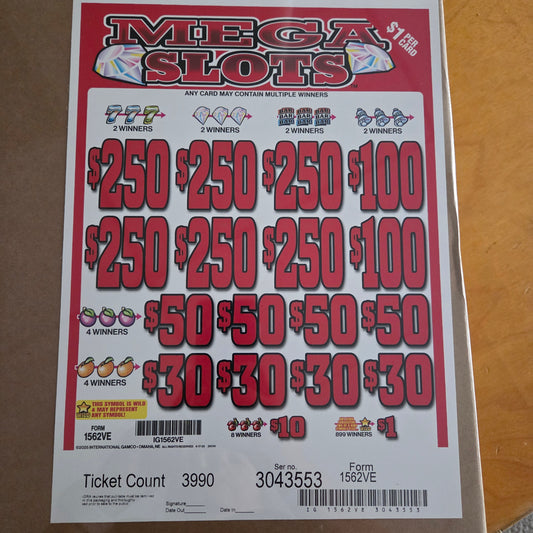 Mega Slots $1 6-$250 Instant Pull Tabs