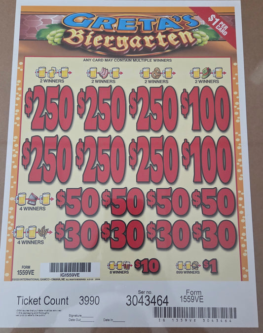 Greta's Biergarten $1 3990ct 6-$250  Instant Pull Tabs