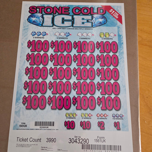 Stone Cold Ice $1 3990ct 20-$100 Instants Pull Tabs