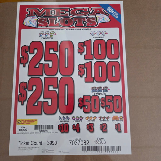 Mega Slots $0.50 3990ct 2-$250 Instant Pull Tabs