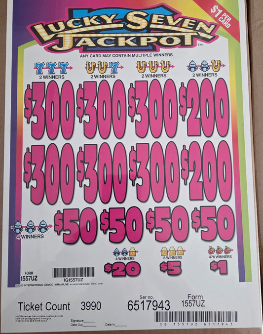 Lucky 7's Jackpot $1 3990ct 6-$300 Instant Pull Tabs