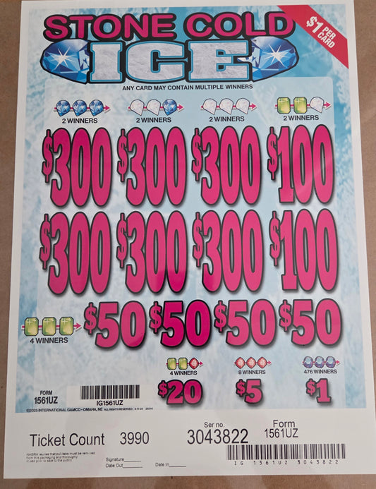 Stone Cold Ice $1 3990ct 6-$300 Instant Pull Tabs