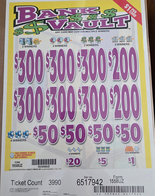 Bank Vault $1 3990ct  6-$300 Instant Pull Tabs
