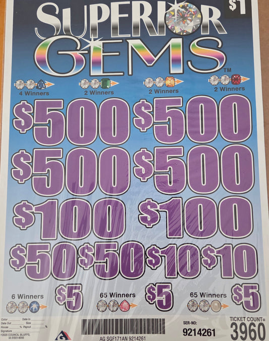 Superior Gems $1 3960ct 4-$500 Instant Pull Tabs