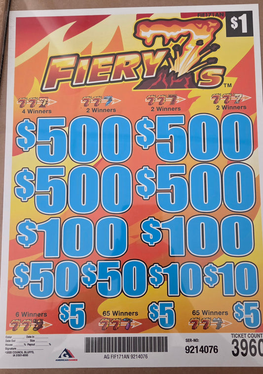 Fiery 7's $1 3960ct 4-$500 Instant Pull Tabs