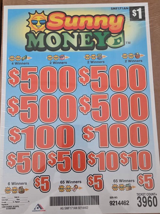 Sunny Money $1 3960ct 4-$500 Instant Pull Tabs