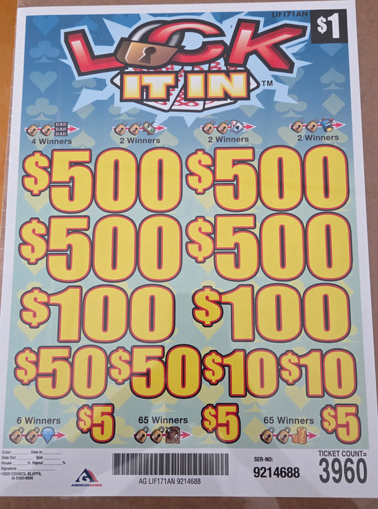 Lock It In $1 3960ct 4-$500 Instant Pull Tabs
