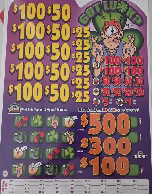 Got Luck 3955ct Bonus Board Chip Pull Tabs