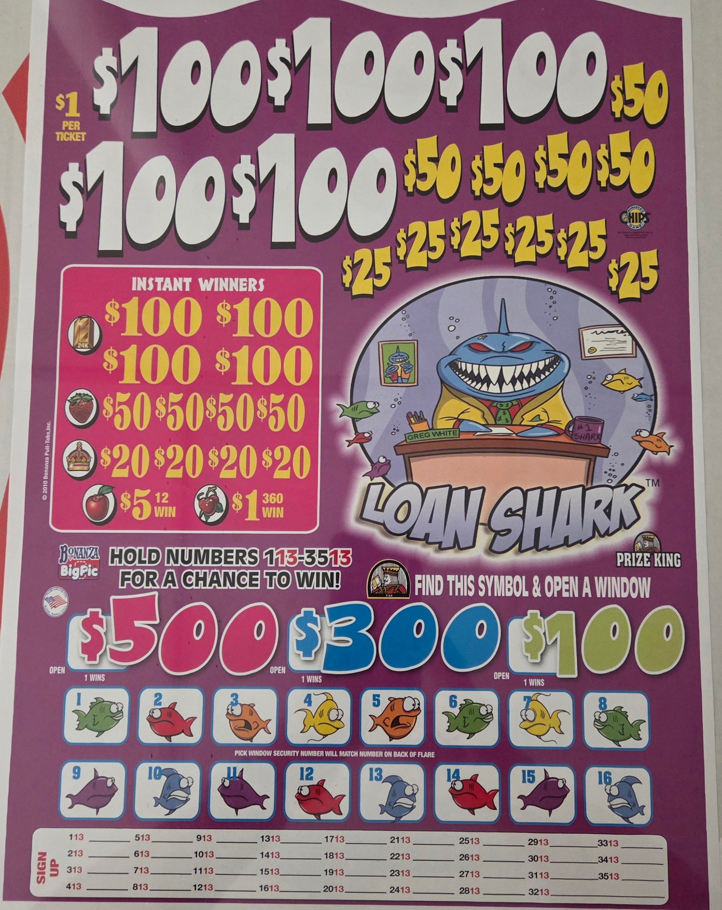 Loan Shark 3955ct One Pack Bonus Board Chip Pull Tabs