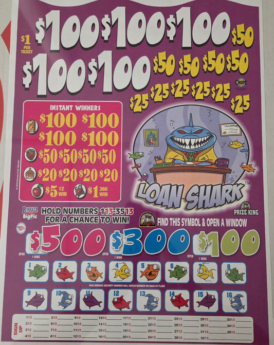 Loan Shark 3955ct One Pack Bonus Board Chip Pull Tabs