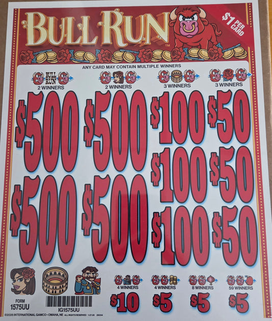 Bull Run $1 3990ct 4-$500 Instant Pull Tabs