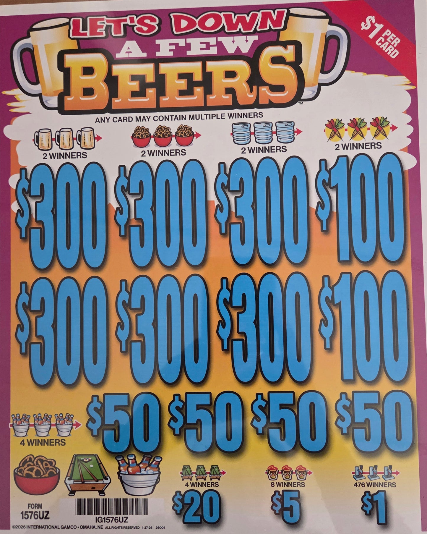 Let's Down A Few Beers $1 3990ct 6-$300 Instant Pull Tabs