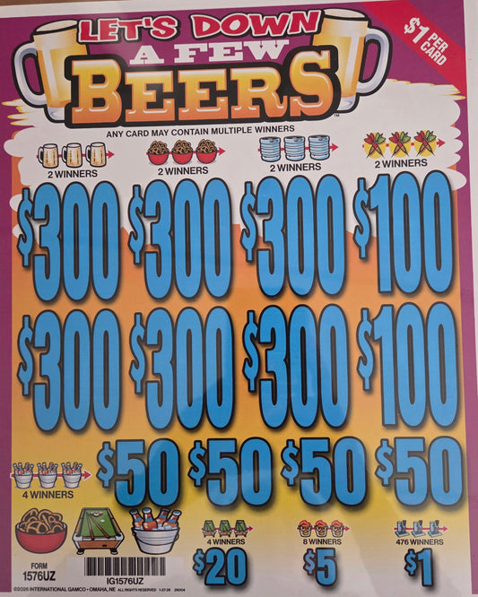 Let's Down A Few Beers $1 3990ct 6-$300 Instant Pull Tabs